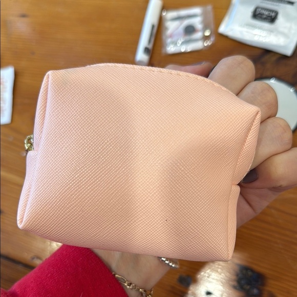 Light Pink Cosmetic Bag with Gold Bridesmaid Text and wedding day essentials - Picture 8 of 8